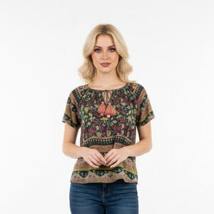 Bell by Alicia Bell Green Floral Tassle Blouse - XS